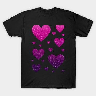 Hot Pink and Purple Ombre Faux Glitter Hearts T-Shirt